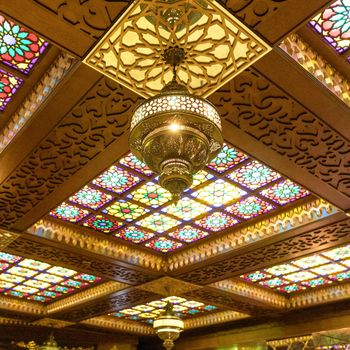 Arabic lantern ceiling interior, Ramadan background
