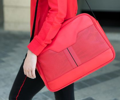 Red woman messenger bag close up