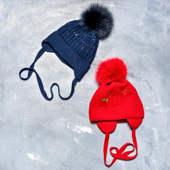 Winter knitting needles hat for girl isolated