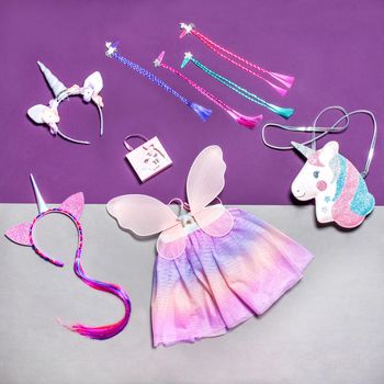 Girl dress accessorize isolated on a purple background