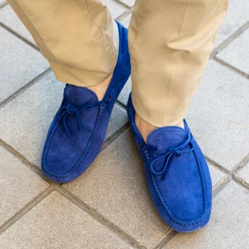 Men's classic blue shoes close up