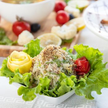 Beautiful chicken salad close up