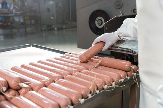 Making of Sausage, salami product, meat industry, machine, taking product