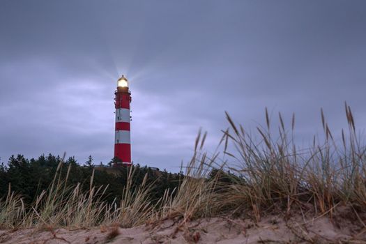 Panoramic image of the Wittduen lighthouse at daybreak, Amrum, Germany