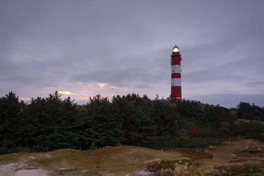 Panoramic image of the Wittduen lighthouse at daybreak, Amrum, Germany