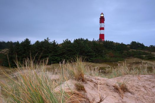 Panoramic image of the Wittduen lighthouse at daybreak, Amrum, Germany