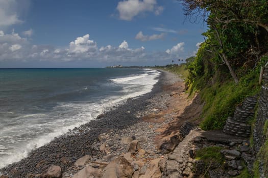 Pebble, gravel beach at Sainte Suzanne on Reunion island, France, Indian Ocean