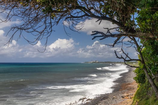 Pebble, gravel beach at Sainte Suzanne on Reunion island, France, Indian Ocean