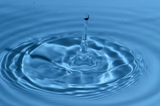 Texture, background with falling water drops and waves with blue water 