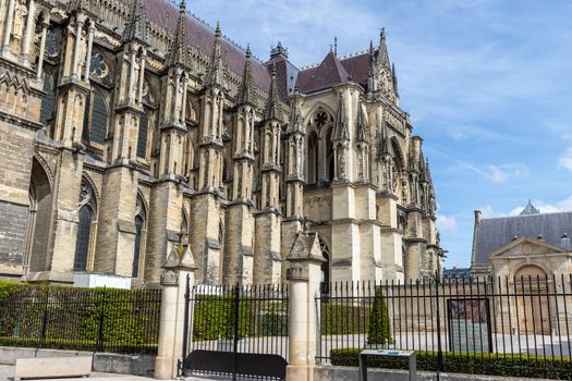 View at a part of cathedral Notre Dame in Reims, France