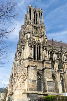 View at a part of cathedral Notre Dame in Reims, France