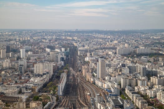 Aerial view from Tour Montparnasse at the city of Paris, France