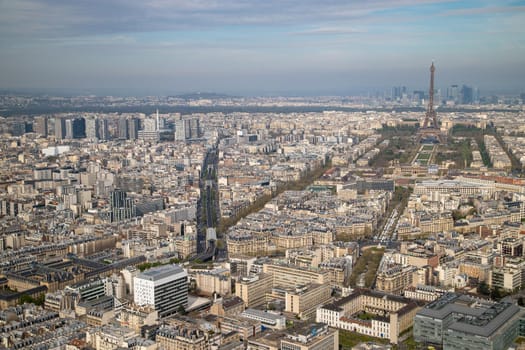 Aerial view from Tour Montparnasse at the city of Paris, France