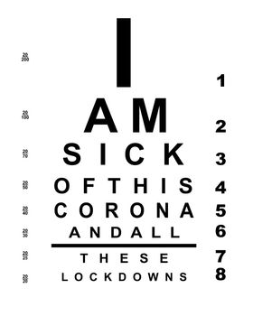 A eye chart with the text "I am sick of this corna and all these lockdowns