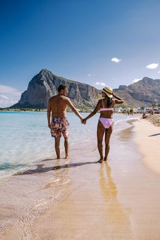 San Vito Lo Capo Sicily, San Vito lo Capo beach and Monte Monaco in background, north-western Sicily. High quality photo