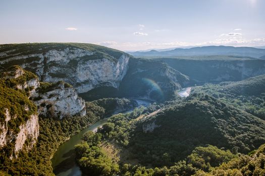 Ardeche France,view of Narural arch in Vallon Pont D'arc in Ardeche canyon in France. Europe