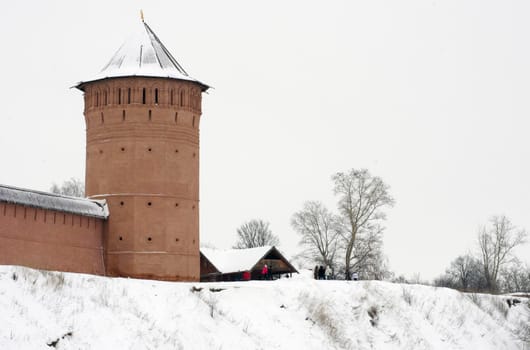 Brick wall Spaso-Evfimievsky Monastery in the city of Suzdal, Vladimir Region, Russia