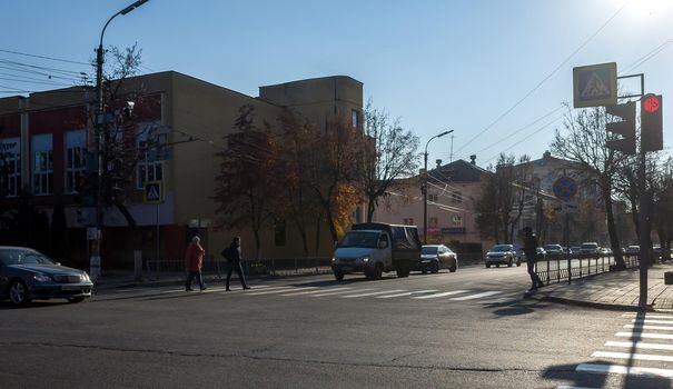 October 22, 2018, Oryol, Russia. Car traffic on Saltykov-Shchedrin street in Orel.