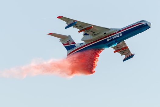 August 30, 2019. Zhukovsky, Russia. Multipurpose amphibious aircraft Beriev Be-200 Altair  at the International Aviation and Space Salon MAKS 2019.