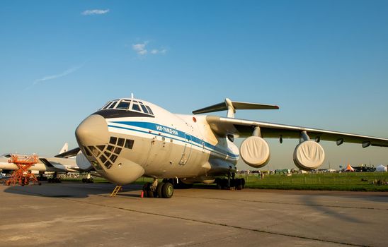 August 30, 2019, Moscow region, Russia. Russian heavy military transport aircraft Ilyushin Il-76 at the International aviation and space salon.