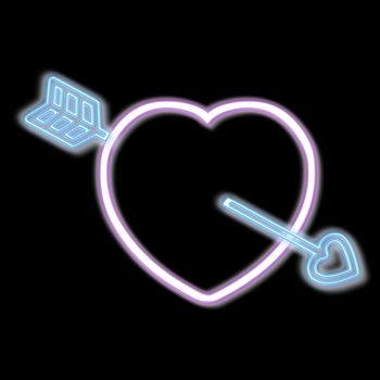 Neon love heart and blue arrow