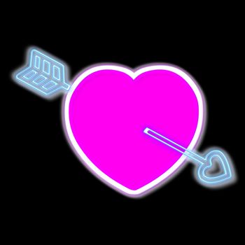 Neon pink love heart and blue arrow