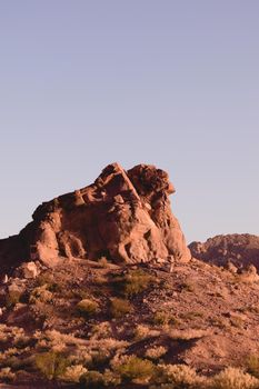 Rocky outcrop in the desert near Uspallata, Mendoza, Argentina. Color filter effect.