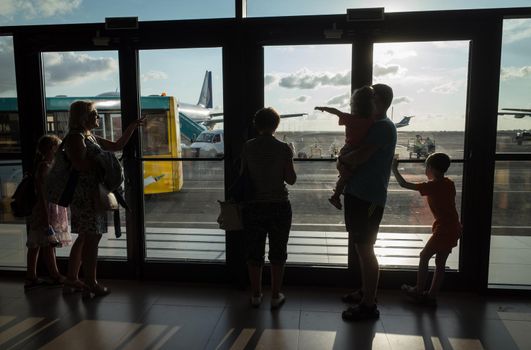 SIMFEROPOL, RUSSIA, JULY 28, 2017  Silhouettes of passengers at the International Airport of Simferopol
