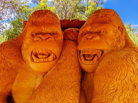 Boneo, Australia - January 3rd 2021: Boneo Discovery Park on a warm sunny day with Animalia sand sculpture exhibition in the Mornington Peninsula, Victoria, Australia