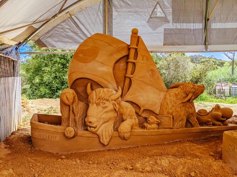 Boneo, Australia - January 3rd 2021: Boneo Discovery Park on a warm sunny day with Animalia sand sculpture exhibition in the Mornington Peninsula, Victoria, Australia