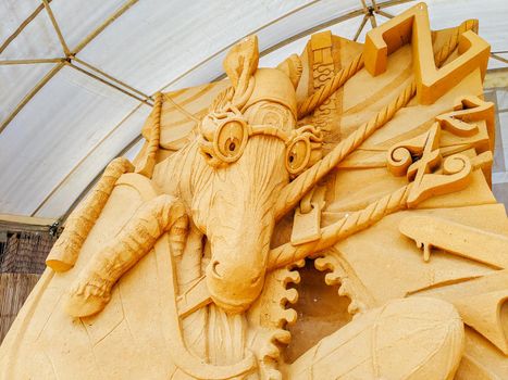 Boneo, Australia - January 3rd 2021: Boneo Discovery Park on a warm sunny day with Animalia sand sculpture exhibition in the Mornington Peninsula, Victoria, Australia