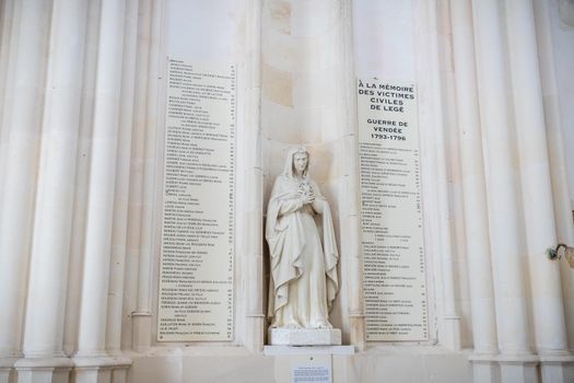 Lege, Loire-Atlantique, France - September 21, 2020: architectural detail of the interior of the Notre-Dame-de-Pitie chapel in the center of a typical small town in Loire-Atlantique on a fall day