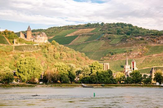 The river Rhjine near Kaub Germany and the castle of Kaub. Germany Europe romantic castles