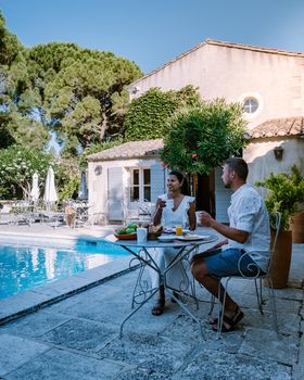 breakfast by the pool of an luxury hotel in the Provence France Europe