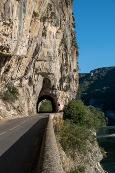 Ardeche France,view of Narural arch in Vallon Pont D'arc in Ardeche canyon in France. Europe