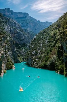 Verdon Gorge at lake of Sainte Croix, Provence June 2020, France, near Moustiers SainteMarie, department Alpes de Haute Provence, region Provence Alpes Cote Azur. France