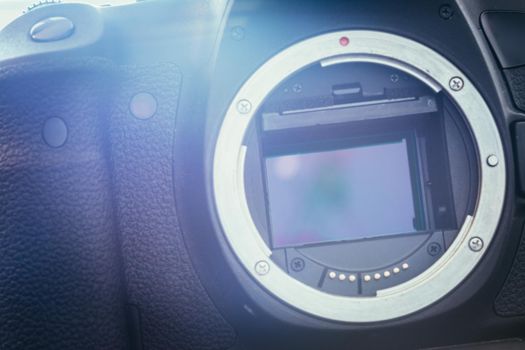 Close up picture of a camera sensor, professional reflex camera