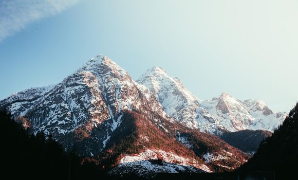 Idyllic snowy mountain peaks, landscape, Alps, Austria