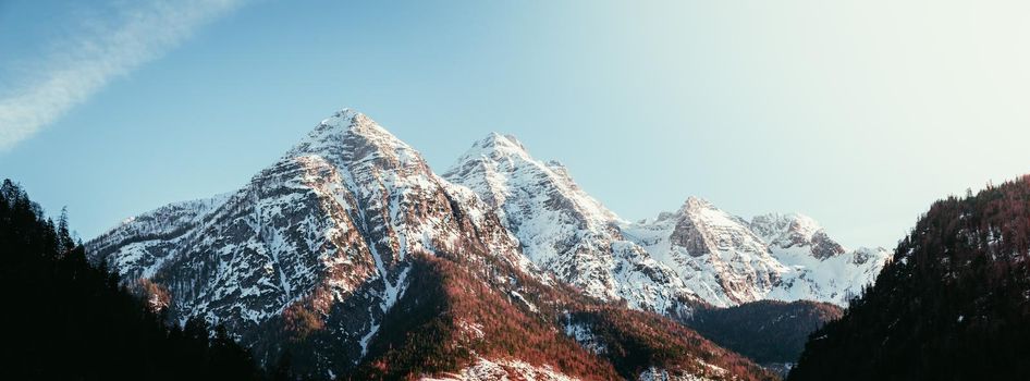 Idyllic snowy mountain peaks, landscape, Alps, Austria