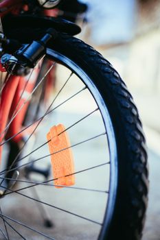 Close up picture of a mountain bike tyre, summer day