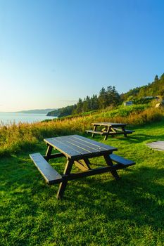 Landscape of shore and ocean in the south sector of Forillon National Park, Gaspe Peninsula, Quebec, Canada