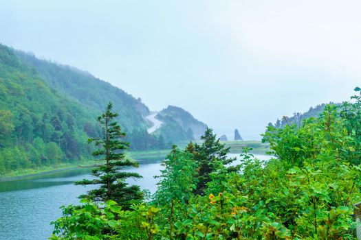 Landscape (near Le Buttereau) along the Cabot Trail, in Cape Breton island, Nova Scotia, Canada