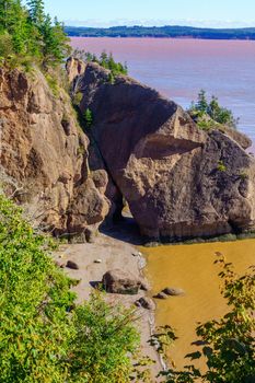 View of tide rising in Hopewell Rocks, New Brunswick, Canada