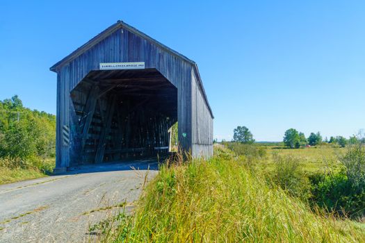 View of the Sawmill Creek Covered Bridge, in Hopewell Hill, New Brunswick, Canada