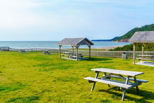 View of coastal landscape in Fundy Trail Parkway park, New Brunswick, Canada