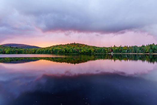 Sunset view of the Petit Lac Monroe, in Mont Tremblant National Park, Quebec, Canada