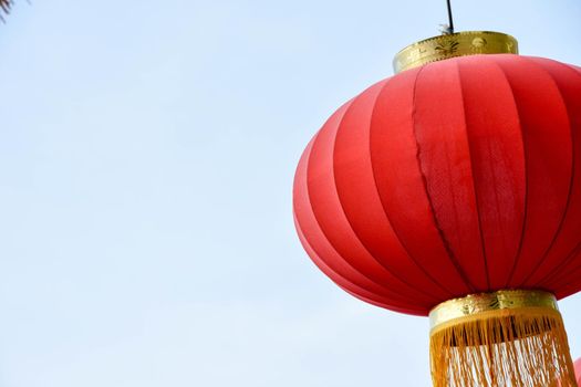 Colorful Red Chinese lantern while hanging in preparation for Chinese new year