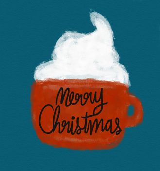 Merry Christmas coffee cup watercolor painting illustration