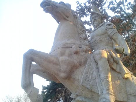 CHUNCHEON, SOUTH KOREA- February, 2018: White marble statue of Historical person with lovely stature settled in a public park