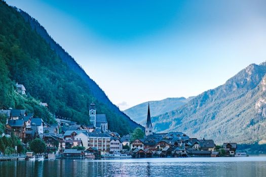 Hallstatt village on Hallstatter lake in Austrian Alps Austria Europe